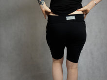 Load image into Gallery viewer, short drop crotch yoga shorts  eye logo icancu  i can c u yoga wear logo mantra bangle comfortable yoga shorts